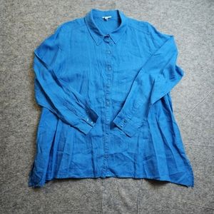 Eileen Fisher classic collar irish linen shirt blue large